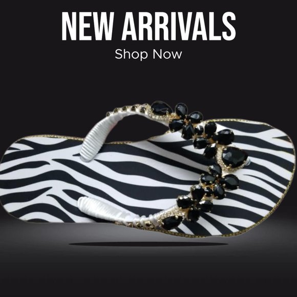 Women's Luxury zebra print flip flops with crystals and rhinestones all occasion - Picture 3 of 16